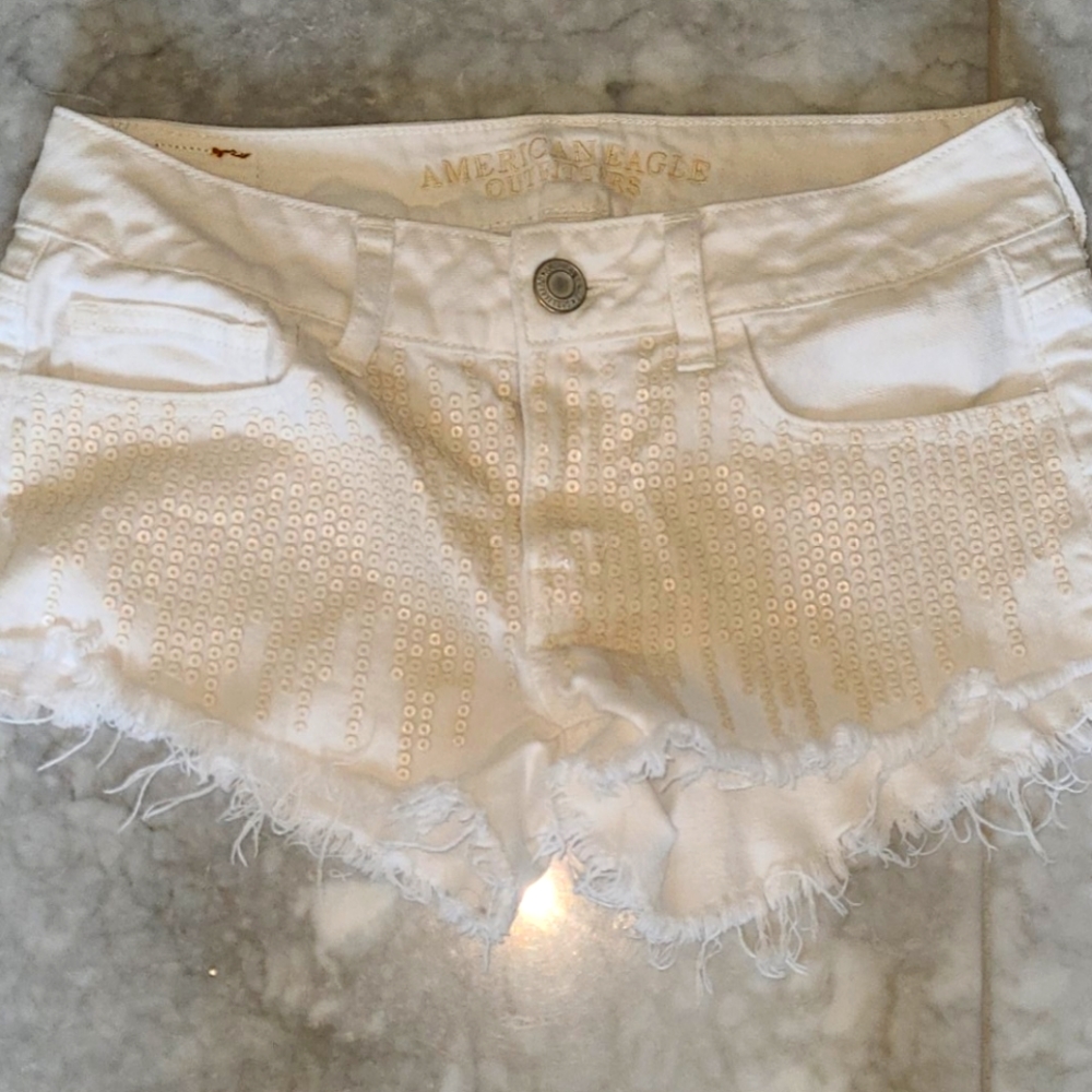 American eagle white denim shorts